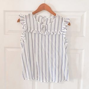 White & Blue ruffle top